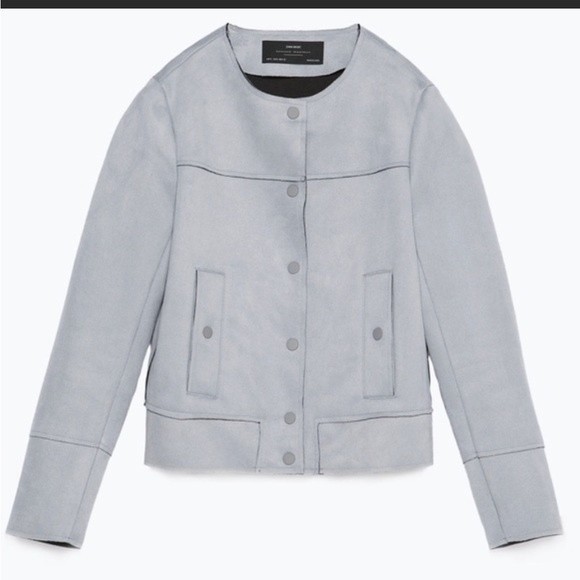 Zara Faux Suede Blue Button Front Jacket size M - Picture 5 of 13